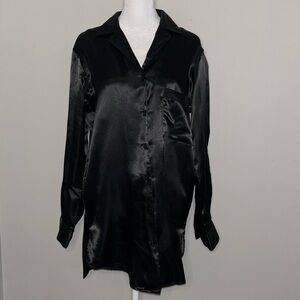 Vintage Frederick’s of Hollywood Black Satin Sleep-shirt Size Large